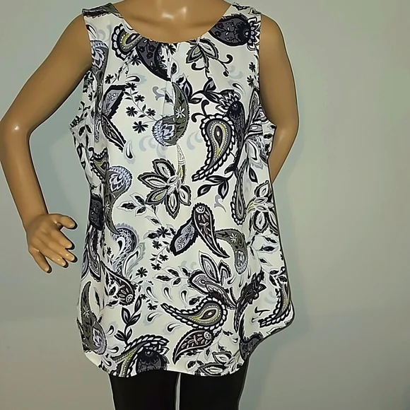 Loft Outlet Round Collar sleeveless Paisley Shell Size M New no tags - Picture 1 of 9